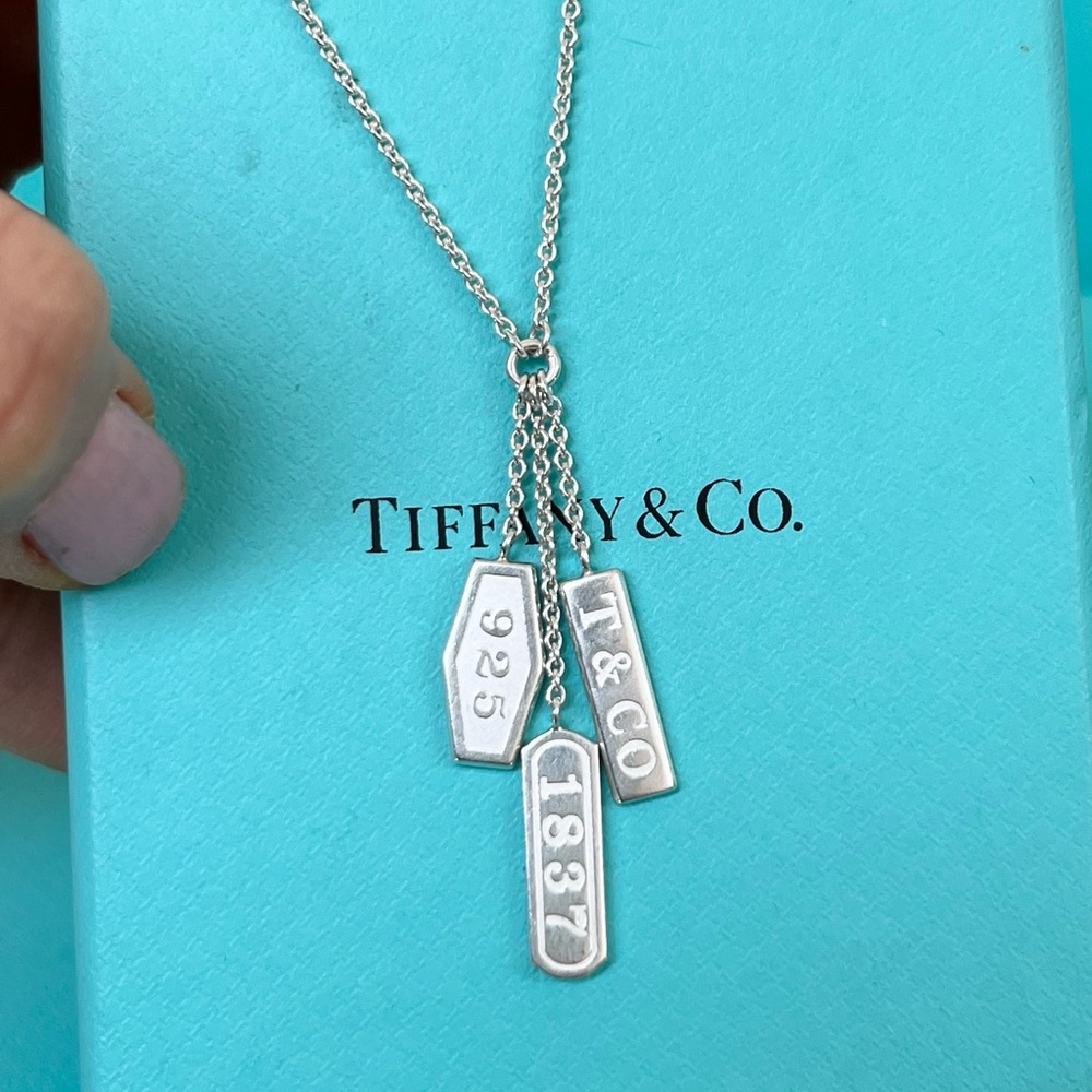 🔴Authentic TIFFANY & CO 1837 Element Triple Tag Pendant Silver Necklace 💙🔴